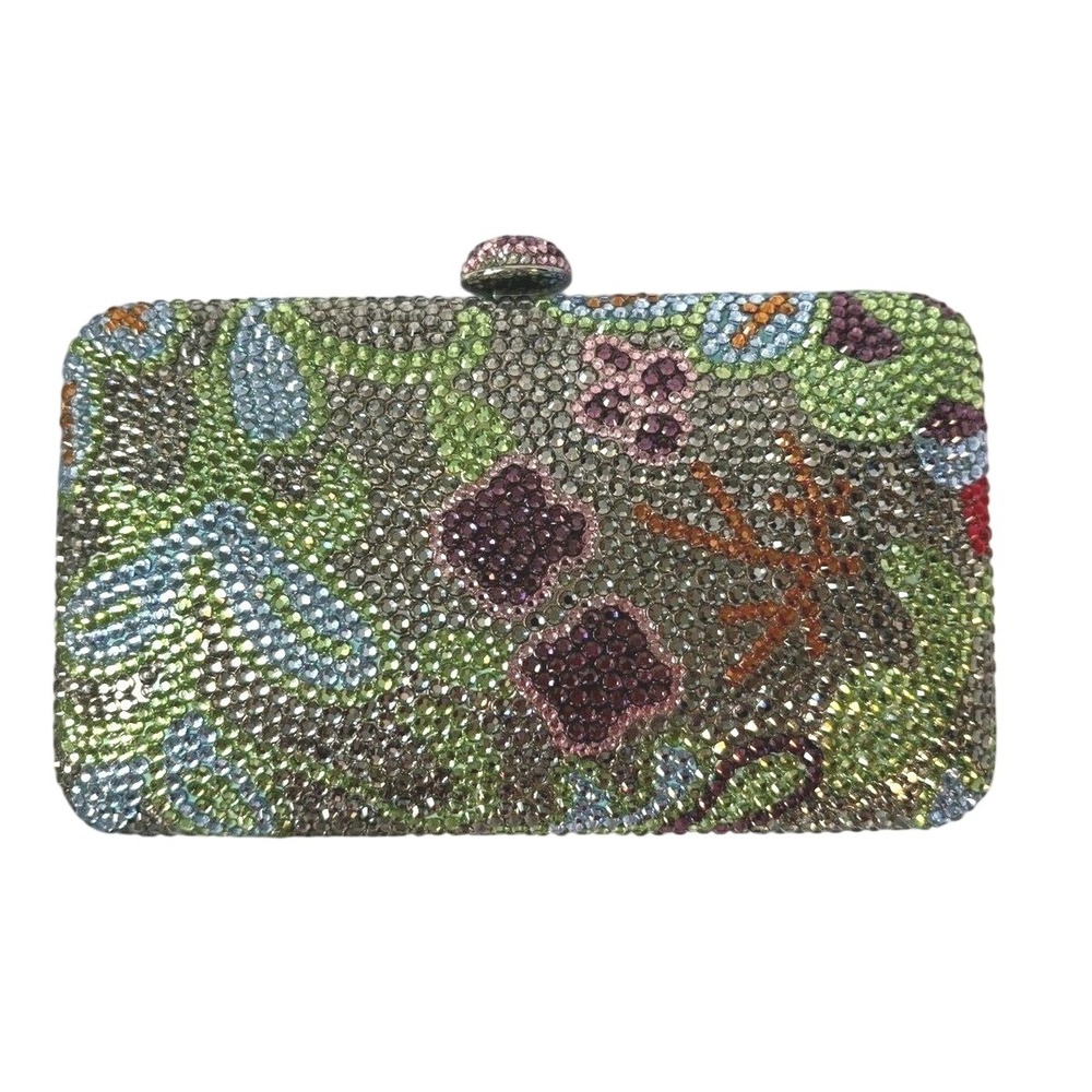 Crystal Pop Art Flowers Minaudiere /Evening Bag Silver Mini